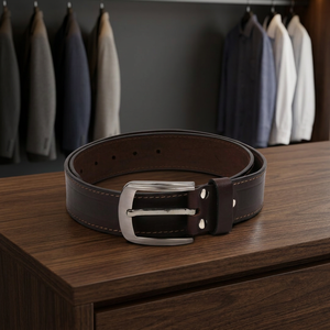 Ceinture carrée pour homme BS INTERNATIONAL en cuir de vachette vintage, écologique, avec boucle ardillon en acier, imprimée par transfert thermique, couleur unie, largeur 3,8 cm - Product Image 1