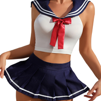 Costume de cosplay sexy pour fille d'école, uniforme scolaire, haut blanc à col marin, jupe plissée courte, jeu de rôle dans la chambre à coucher, vacances, F4137