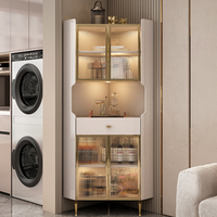 Meuble d'angle de salon haut de gamme en bois, moderne et écologique, avec casier à vin triangulaire en forme d'éventail, grand rangement, allure luxueuse