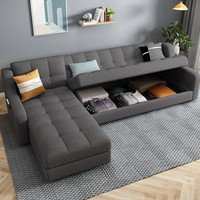 Wandbett Doppelgröße Klappbett mit Stauraum Stoff-Schlafsofa mit Chaiselongue