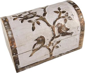 Boîte à bijoux demi-circulaire en bois Yukmin, motif <span class=keywords><strong>oiseau</strong></span>, pour femmes, artisanale, décoration d'intérieur, cadeau idéal pour femme, blanc - Product Image 1