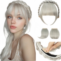 Offre Spéciale : Ensemble d'accessoires capillaires 4-en-1 – Bandeau tressé à la main avec frange latérale française amovible, cheveux synthétiques résistants à la chaleur