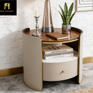 <span class=keywords><strong>Table</strong></span> <span class=keywords><strong>de</strong></span> <span class=keywords><strong>chevet</strong></span> en bois post-moderne créative, style nordique minimaliste, avec un seul tiroir et des éléments métalliques - Product Image 2