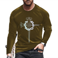 Kaos Oblong Lengan Panjang Pria Kasual Fashion Grosir, Kaos Vintage 3D Print Grafis Hip Hop Streetwear