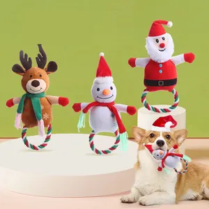 2023圣诞狗毛绒吱吱互动圣诞老人鹿角造型软狗玩具圣诞宠物玩具