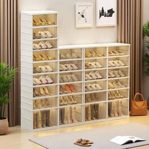 Organisateur de placard et d'entrée, armoire à chaussures pliable avec portes, meuble de rangement à chaussures empilable avec couvercles pour salon - Product Image 1