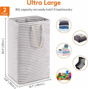 Cotton Round Wheeled Laundry <b>Basket</b> 80L Collapsible Clothes <b>Hamper</b> Reinforced Handles Freestanding Waterproof - Product Image 3