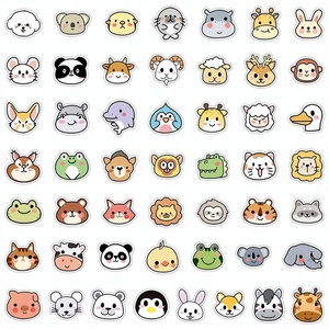 Pegatinas de Vinilo Personalizadas Kawaii para Niños, con Dibujos Animados, No Tóxicas, Recortadas a Troquel, Adhesivo Removible Impermeable, 50 Piezas, Animales 2 - Product Image 1