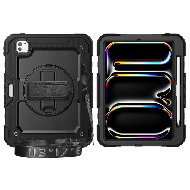 Screen Protector Tablet Cover case with Hands Strap 360 Rotate Stand for iPad Pro 11 Inch 2024