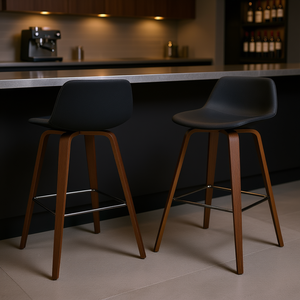 Randolph Bar <b>Stool</b> Set Of 2 Pu <b>Leather</b> Wood Frame Modern Design For Bar Commercial Furniture - Product Image 2