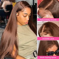 Perruques Lace Front Brésiliennes en Cheveux Humains Vierges Raides Marron Chocolat 13x6 Transparentes Pré-Pluckées 13x4 Grade 12A 200%
