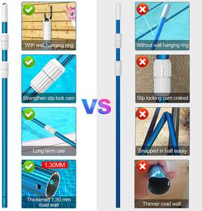 قضيب حوض السباحة, عمود حوض السباحة 15 قدم رشاقته 1.3 مللي متر أزرق الألومنيوم تلسكوبي السباحة ، قابل للتعديل 3 قطعة قابلة للتوسيع الخطوة ، ربط مقشدة - Product Image 5