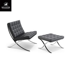 Sillón <span class=keywords><strong>Barcelona</strong></span>, Sillón Individual de Ocio, Estilo Nórdico Simple, para Hotel, Sala de Estar, Modelo de Habitación, Tapizado <span class=keywords><strong>en</strong></span> Cuero y Tela, Diseño de Diseñador, con Brazos de Metal - Product Image 6