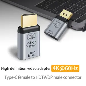 Adaptador USB C para HDMI Suporta 4K60Hz de alta definição Tipo-C fêmea para DP macho Adaptador mini DP