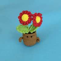 Fleur artificielle en polyester tricoté, motif tournesol en pot, au crochet, faite main, classique, pour décoration de bureau, pour la remise des diplômes et la fête des Mères