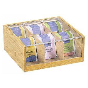 Tee-<b>Box</b> Wooden <b>Tea</b> Storage Organizer With Clear Lid For 6 Compartments Kitchen Organization - Product Image 1