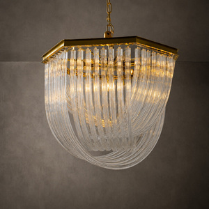 Lámpara de araña contemporánea de latón y vidrio curvado para decoración de sala de estar - Product Image 1
