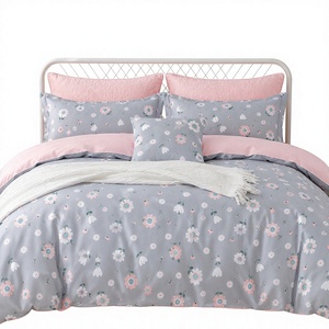Poland Stock <b>Daisy</b> Floral Cotton <b>Bedding</b> Set Grey White Blossom Duvet Cover for B to B EU Dropshipping 3pcs - Product Image 1