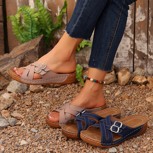 Summer New Arrival Fashion Thick Bottom Wedge Casual Soft Slippers Outdoor Elegant Beach Sandals Plus Size Women Shoes - Product Image 2