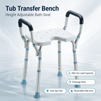Chaise de douche réglable en hauteur avec accoudoirs, siège de bain antidérapant en aluminium pour personnes âgées, aide à la sécurité dans la salle de bain