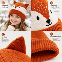Casquette tricotée unisexe pour enfants, motif renard mignon, blocs de couleur, côtelée, extensible, 100% acrylique, haute qualité, pour les sorties quotidiennes et les tenues d'extérieur