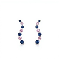 Boucles d'oreilles tendance minimalistes et élégantes en argent sterling S925 avec zircon cubique bleu et rose, plaquées rhodium, pour femme, motif vague incurvée