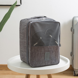 Organisateur de chaussures de voyage, grand format, gris, en tissu de coton, avec compartiment pour le rangement et les voyages - Product Image 2