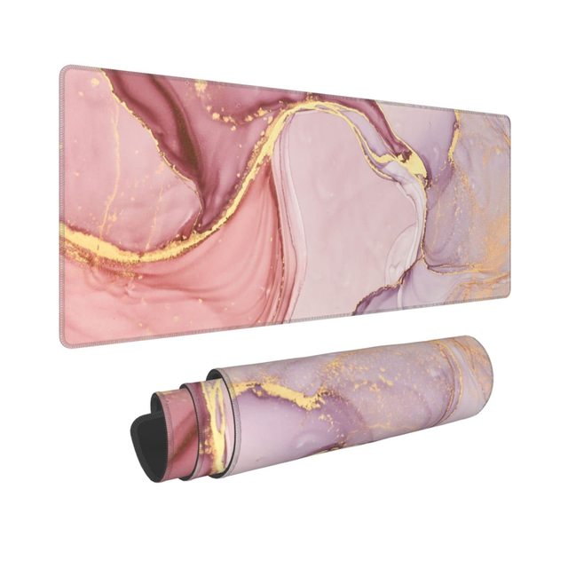 Custom Logo Rose Gold Marble Abstract Pink Mouse Pad Non-Slip Rubber Base Large Stitched Edges Keyboard Mouse Pad for Office
