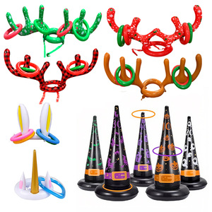 TANYOZHE Juego inflable de lanzamiento de anillos con sombrero de bruja, juguete para fiesta de Halloween para niños y familias, juego interactivo, juego de 5 piezas - Product Image 3