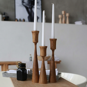 <b>Wooden</b> Tapered <b>Candlestick</b> Holder Set Natural Finish Home Decoration for Table Use - Product Image 1