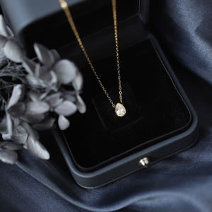 خمر 18 قيراط الذهب الفولاذ المقاوم للصدأ على شكل كمثرى الماس قطرة الماء الزركون حجر واحد قلادة قلادة أنيقة إنز قلادة للفتيات - Product Image 2