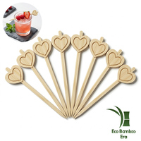 Piques à cocktail en bambou gravées double cœur FDA LFGB, brochettes décoratives pour fruits, piques à apéritif jetables