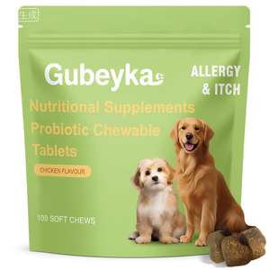 Friandises à Mâcher Tendres <span class=keywords><strong>pour</strong></span> Chiens : Soulagement des Allergies, Probiotiques, Soutien Immunitaire, <span class=keywords><strong>Santé</strong></span> Intestinale, Sans Arômes Artificiels <span class=keywords><strong>pour</strong></span> Peaux et Oreilles Irritées, 90 unités, Soins de <span class=keywords><strong>Santé</strong></span> - Product Image 1