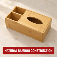 Boîte à mouchoirs en bambou naturel avec 2 compartiments, organiseur de bureau, distributeur de serviettes rectangulaire, support pour télécommande et stylos