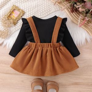 Conjunto de Dos Piezas para Bebés Niñas, Manga Larga, Color Sólido, Chaqueta Tipo Pullover, Falda con Tirantes, Cierre de Botones, Algodón, a la <span class=keywords><strong>Moda</strong></span> - Product Image 6
