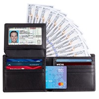 Dompet Paspor Kulit Asli Logo Kustom untuk Pria, Penutup Paspor Lipat Tipis dengan Jendela ID dan Banyak Slot Kartu
