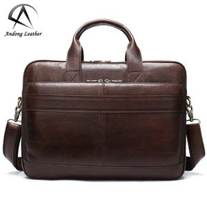 Sac à main pour ordinateur portable Andong pour hommes, en cuir de vache véritable, rétro, grand sac à bandoulière pour affaires, sac décontracté de grande capacité, sacs d'extérieur - Product Image 1