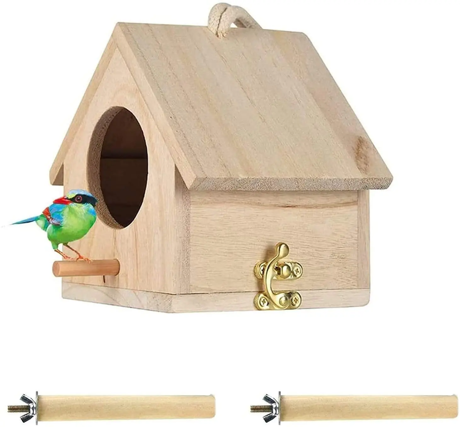 Habitat in legno per casetta per uccelli in piedi casa per uccelli appesa al di fuori degli accessori per gabbie per uccelli Habitat in legno naturale