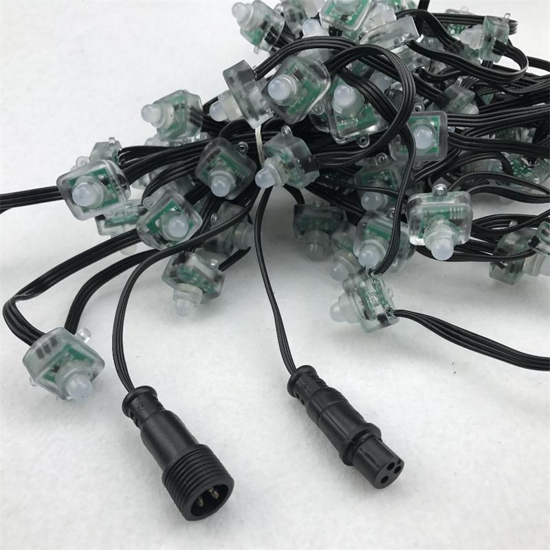 100ct Rgb Full Color Led 12mm 12v Black Ip68 Smart square Node pixel Lights with Xconnect Pigtails