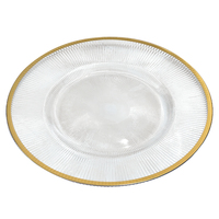 Assiette de Présentation Ronde Transparente en Plastique avec Bordure Dorée, Argentée ou Noire, 13 Pouces, Réutilisable pour Mariages et Fêtes, Commande Minimale 100 Pièces