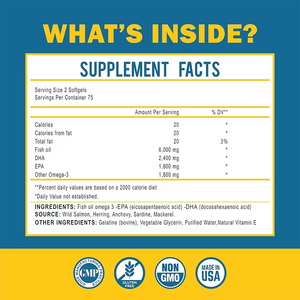 Aceite de pescado Omega 3 6000mg Cápsulas blandas con máximo EPA DHA Peces capturados en la naturaleza Ayuda a mantener un estado de ánimo saludable y la relajación - Product Image 2