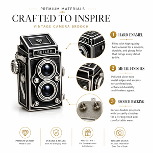 Spille personalizzate in smalto duro all'ingrosso, distintivi da bavero vintage a forma di macchina fotografica, produttore di badge in metallo per regali per fotografi - Product Image 1
