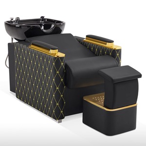Fauteuil de lavage semi-inclinable pour salon de coiffure, lit de lavage à jet d'eau, lit de massage, design moderne, cuir, bac de lavage, spa capillaire, vente en gros pour salons de beauté - Product Image 1