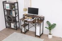 Bureau d'ordinateur portable industriel durable et réglable avec plateau pour clavier et étagères de rangement, bureau d'écriture rustique pour le bureau à domicile