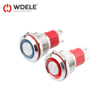 Interrupteur à bouton-poussoir métallique étanche avec symbole d'alimentation lumineux rond LED de 19 mm avec connecteur, courant maximal 15A