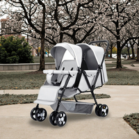 Poussette double 3-en-1 pour jumeaux, poussette tandem pliable légère en aluminium avec grand panier de rangement pour nouveau-nés jusqu'à 4 ans