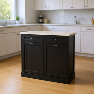 Mobiletto nero a due scomparti con cassetti ribaltabili per la raccolta dei rifiuti, per uso in cucina - Product Image 2