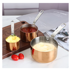 <b>Model</b> <b>D</b> SUS 304 Stainless Steel Sauce Milk Water Scoop Heating Pot with V Flow Mouth with Copper Plating Surface Vintage Style - Product Image 6