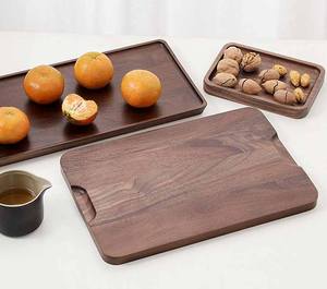 Bandeja de Servir Rústica de Madera Maciza de Nogal, Ovalada, Redonda, Rectangular, Decoración de Cocina, Bandeja de Madera para Postres, Té, Café - Product Image 3