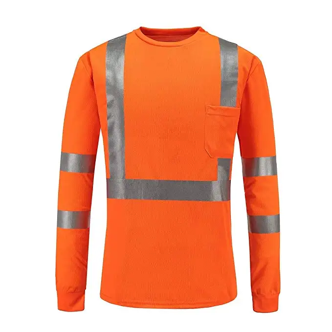Casual Custom Men Plain Dyed 100% Polyester High Visibility Safety Reflective Long Sleeve Mesh T Shirt